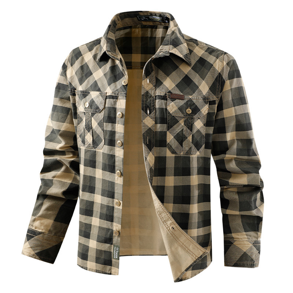 Flannel Shirt Lined - Spring Autumn Men's Cotton Plaid Outdoor