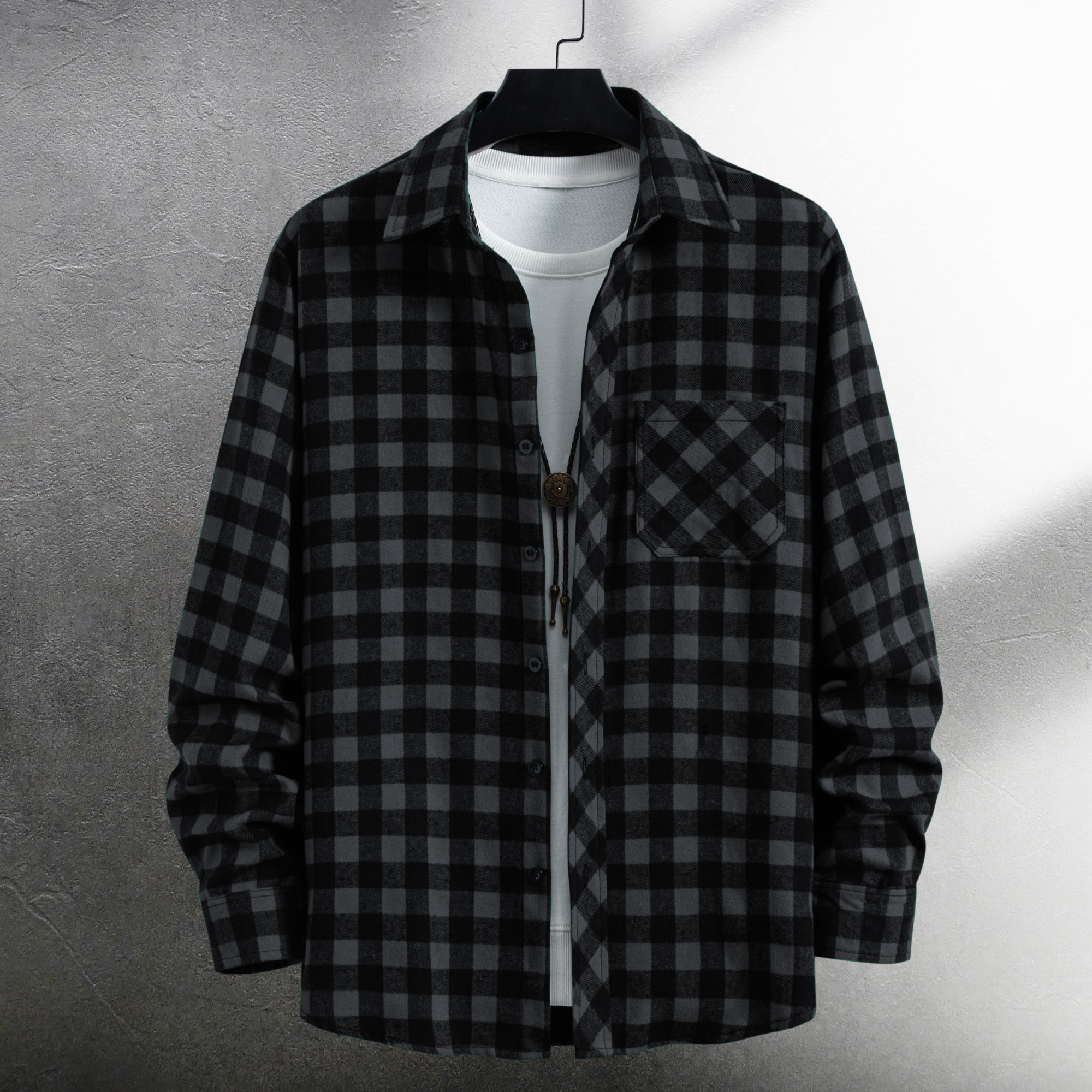 Men's long-sleeved lapel all-m – обзор и цена Flannel Shirt Lined