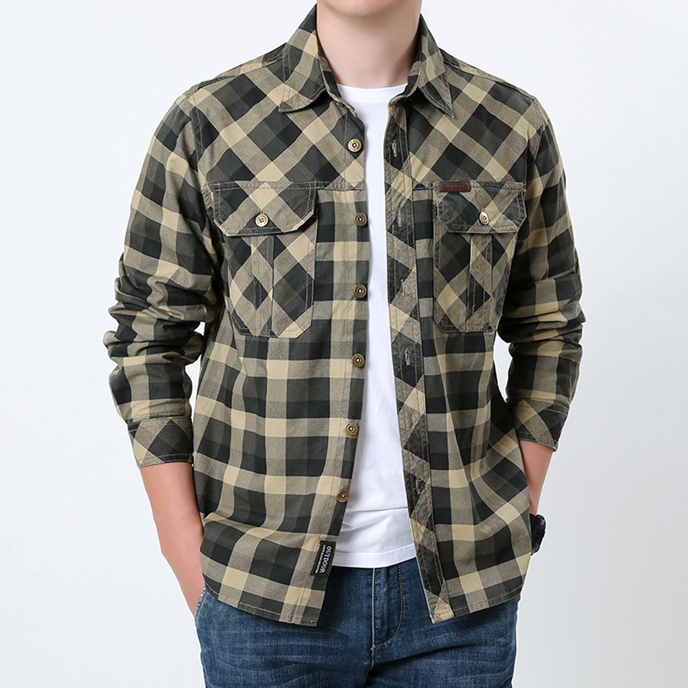 Spring Autumn Men's Cotton Pla – обзор и цена Flannel Shirt Lined